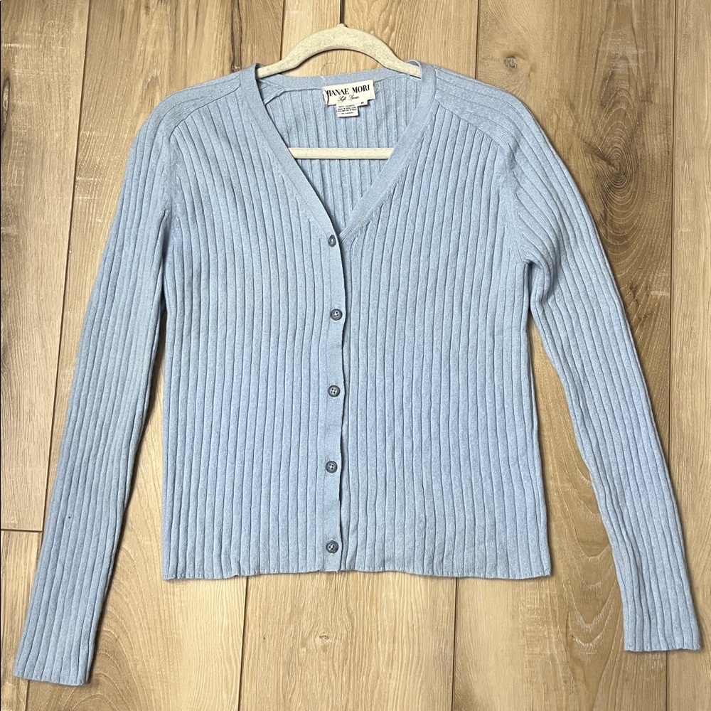VTG Hanae Mori Cashmere Cardigan Sweater Lt. Blue Size Medium